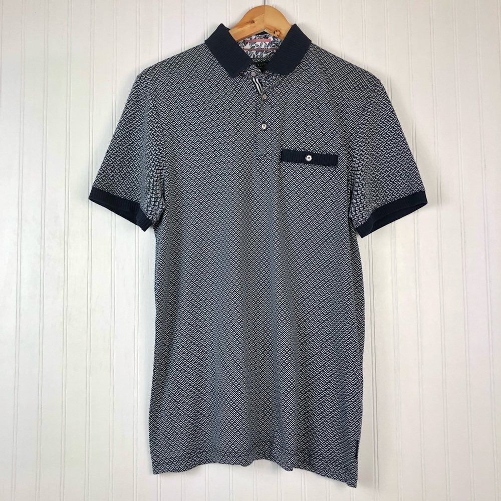Ted Baker London Blue/White Polo Shirt Sz 3/M